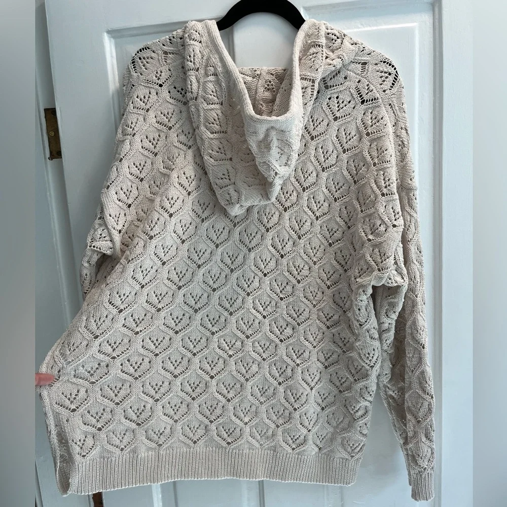 New no tag Artelier Nicole Miller Ivory beige Crochet Hooded Knit Sweater  1x - Picture 8 of 13